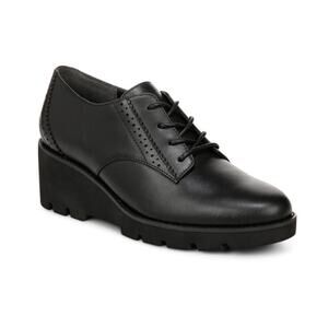 Vionic Womens Anaheim Wedge Oxford Derby Shoes US 9 M Black Leather NIB